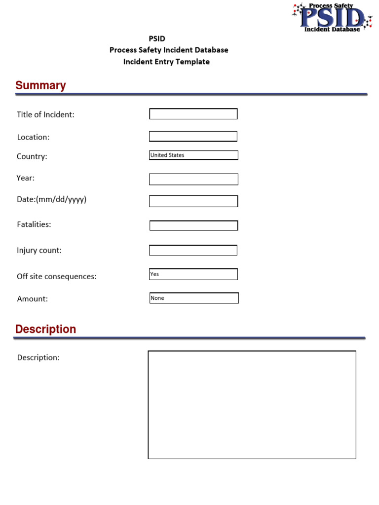 Process Safety Incident Database Template | PDF | Combustion | Materials
