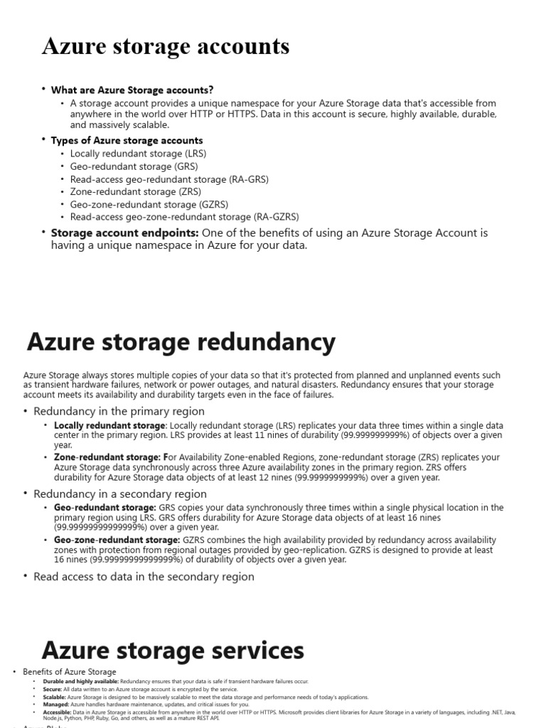 Azure Storage Accounts | PDF | Microsoft Azure | Databases