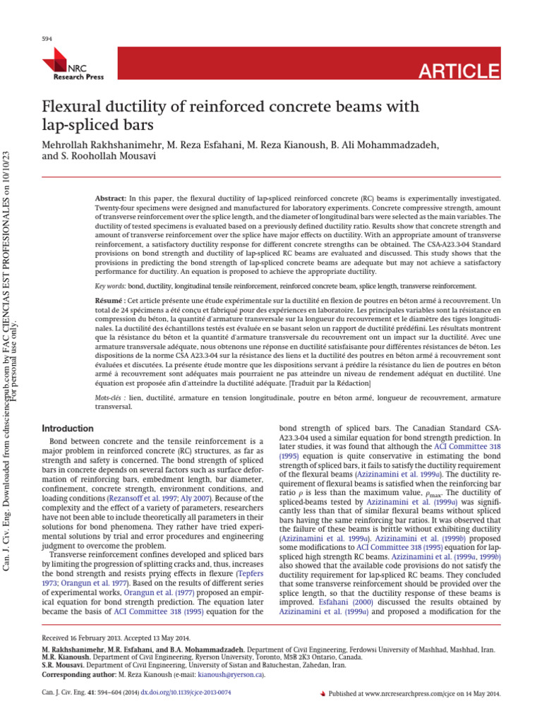 Flexural Ductility of Reinforced Concrete Beams With Lap-spliced Bars ...