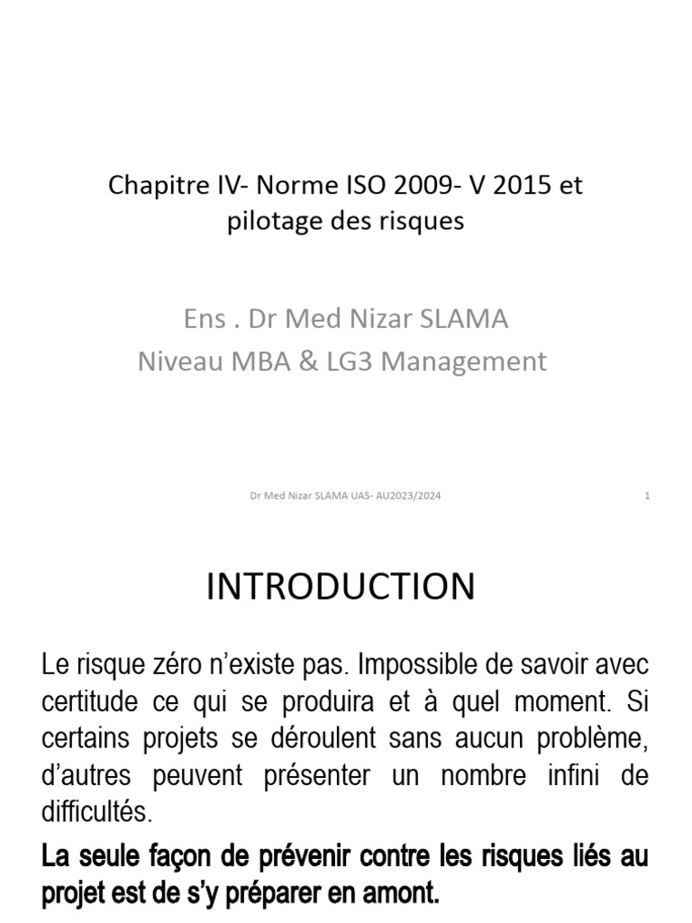 Pilotage des risques selon ISO 2009-2015 | PDF | Risque | Gestion des ...
