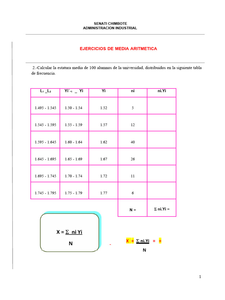 Ejercicios de Media Aritmética | PDF | Aritmética | Análisis matemático