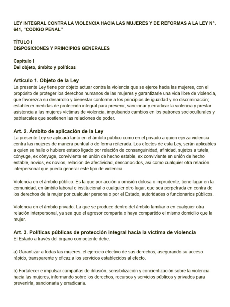 Ley Integral contra la Violencia hacia Mujeres | PDF | La violencia ...