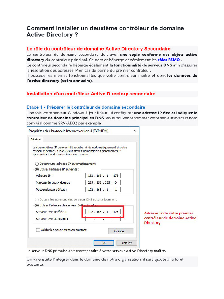 Installer un contrôleur de domaine secondaire | PDF | Active Directory ...