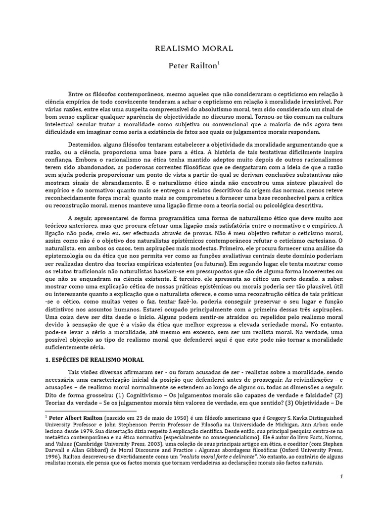 REALISMO MORAL - Peter Railton | PDF | Moralidade | Experiência
