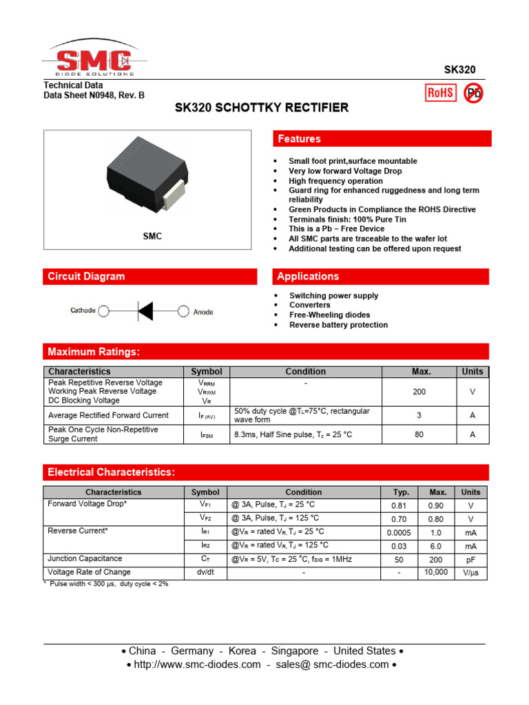 SK320 diode schottky | PDF | Rectifier | Diode