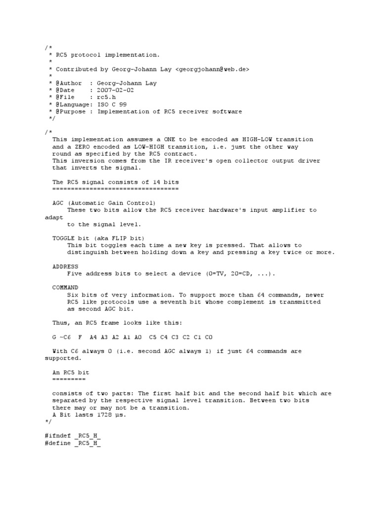 RC5 Protocol Implementation | PDF | C (Programming Language) | Bit