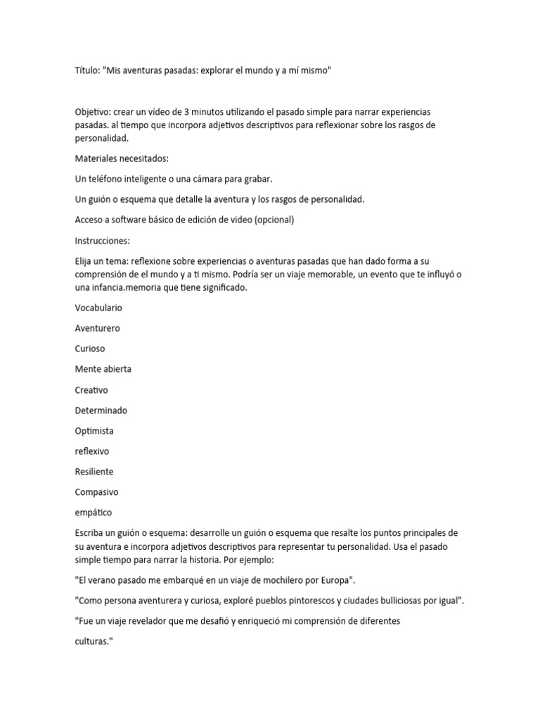 Video de aventuras: narrando experiencias | PDF