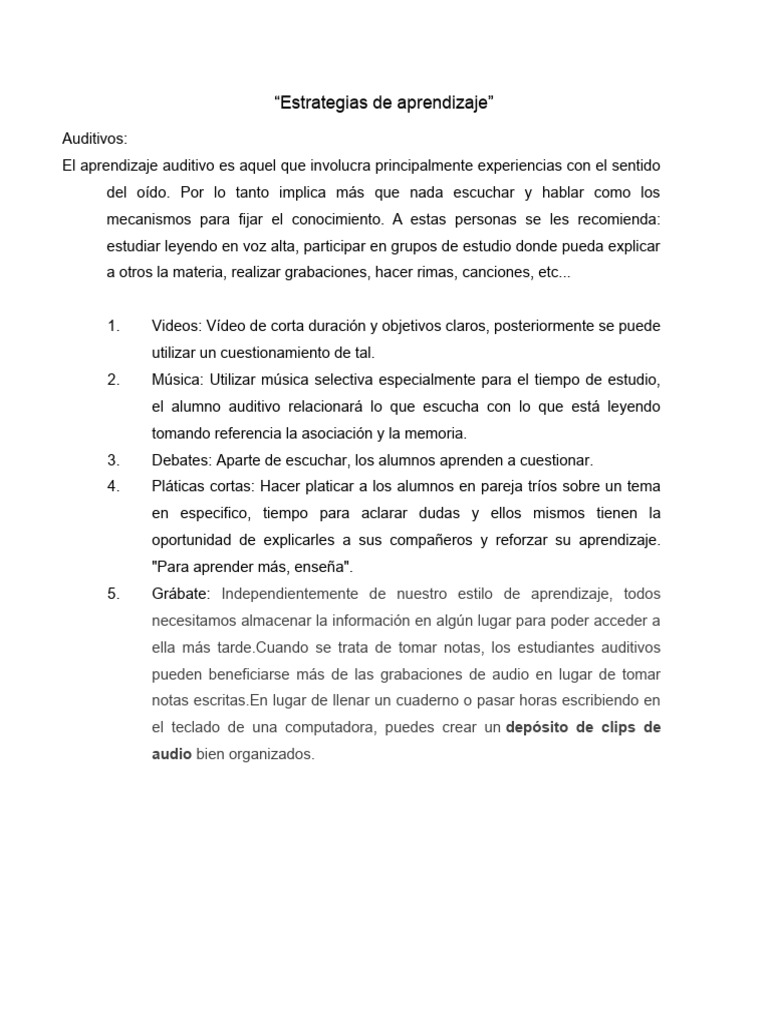 Estrategias de Aprendizaje Sensorial | PDF | Aprendizaje | Memoria