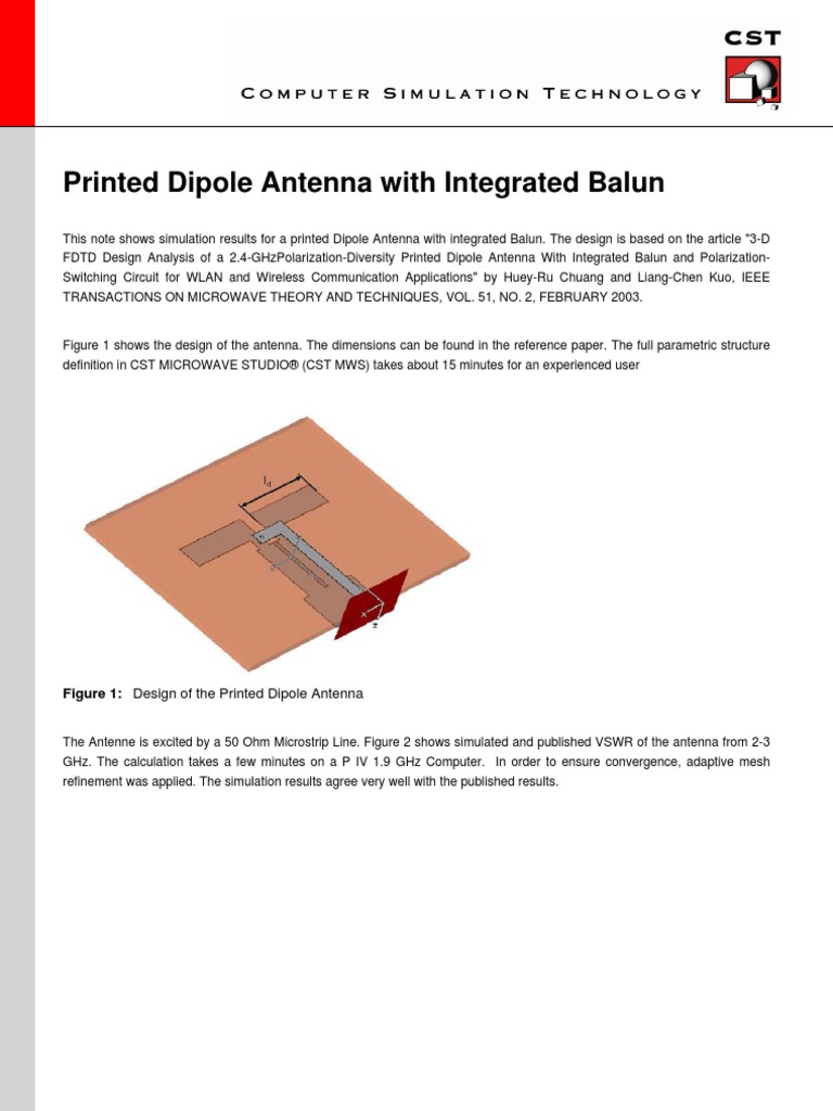 Printed Dipole Antenna With Integrated Balun