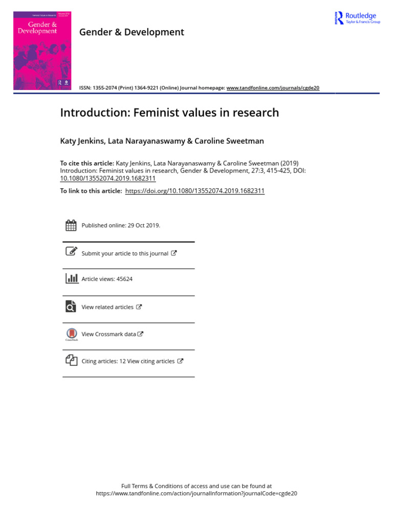 Introduction Feminist Values in Research | PDF | Feminism | Gender Studies