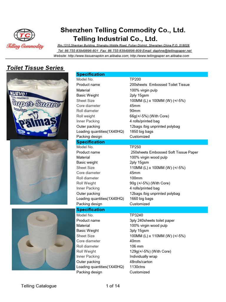 Toilet Tissue Specifications and Models | PDF | Paper | Pulp (Paper)