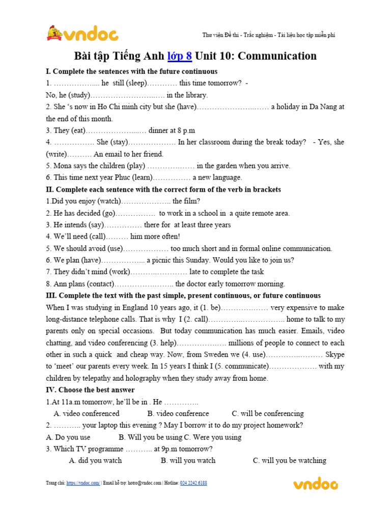 Bai Tap Tieng Anh Lop 8 Chuong Trinh Moi Unit 10 Communication | PDF ...