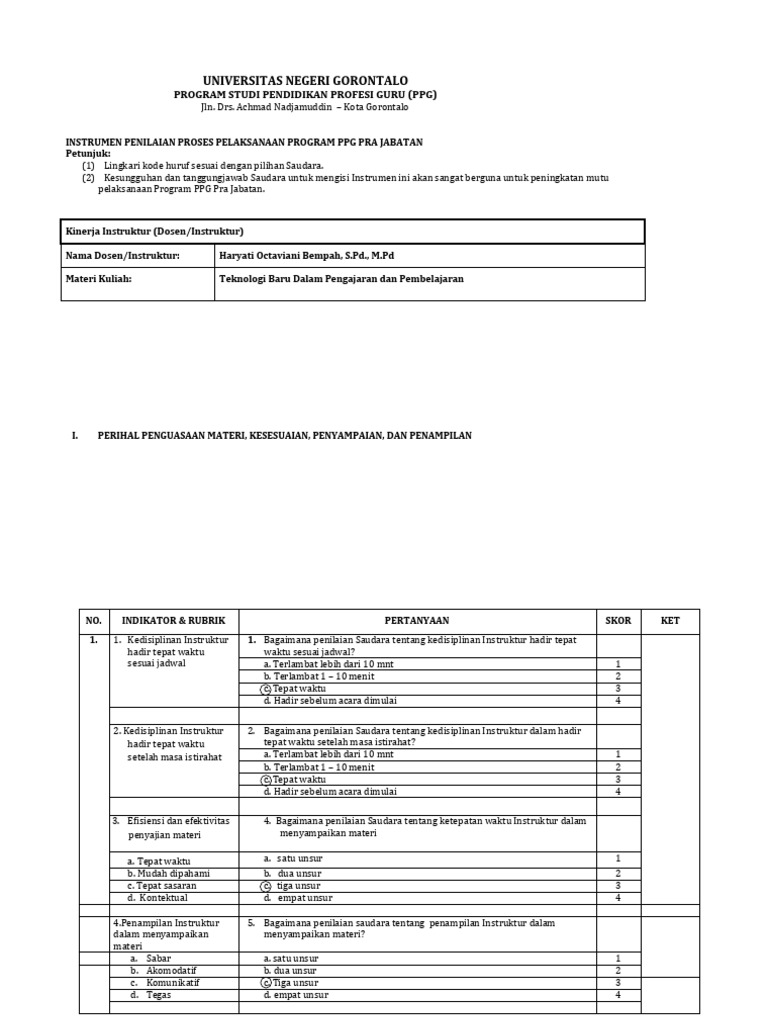 Instrumen Penilaian PPG Pra Jabatan | PDF