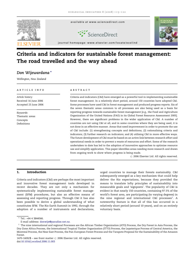 Criteria and Indicators for Sustainable Forestry | PDF | Sustainability ...