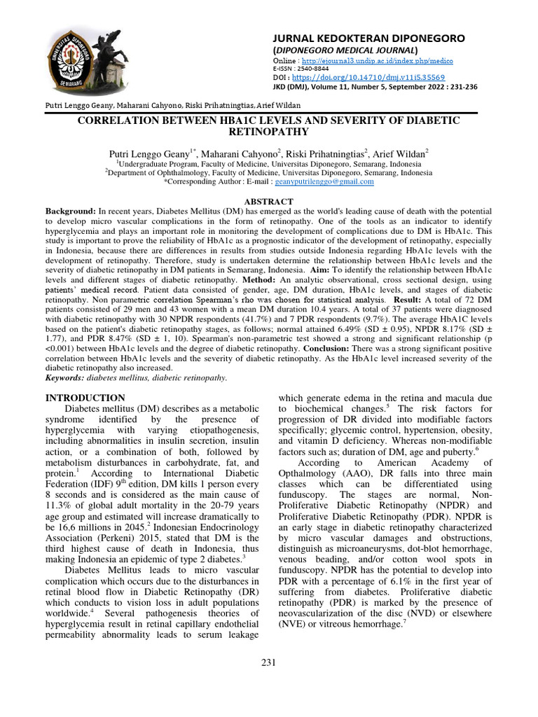 HbA1c Levels and Diabetic Retinopathy Severity | PDF | Glycated ...
