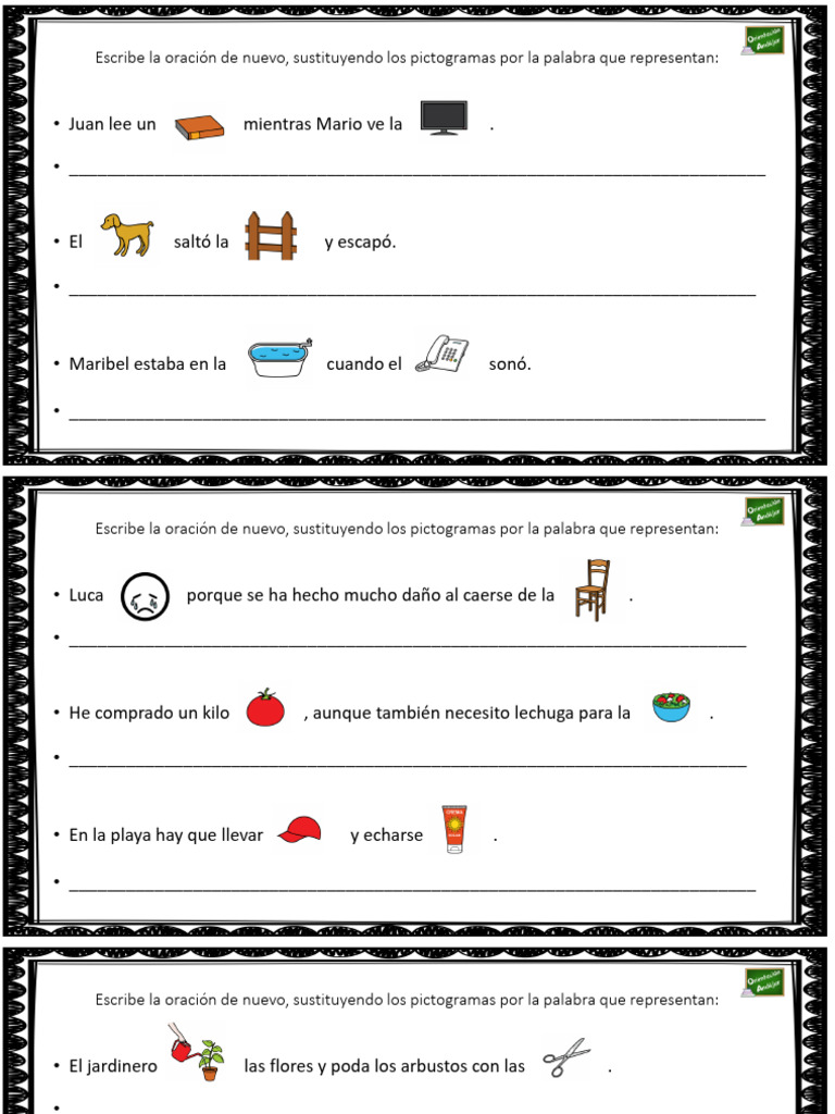 Oraciones para niños con pictogramas | PDF | Artes del Lenguaje y ...