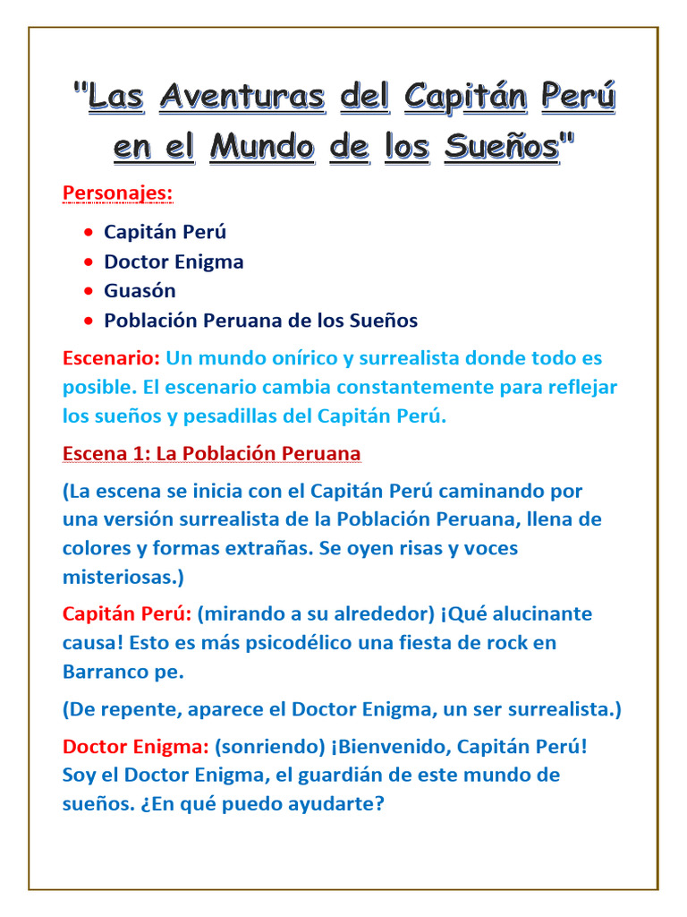 Capitán Perú Doctor Enigma Guasón Población Peruana de Los Sueños | PDF