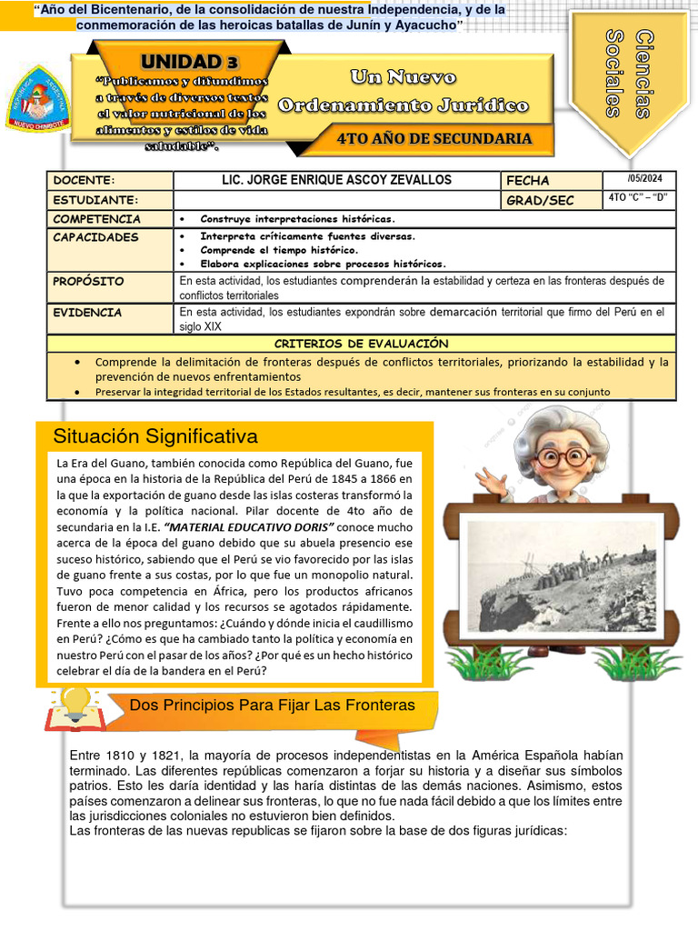 FICHA DE ACTIVIDAD CCSS 4°- SEMANA 1 | PDF | Perú | América del Sur