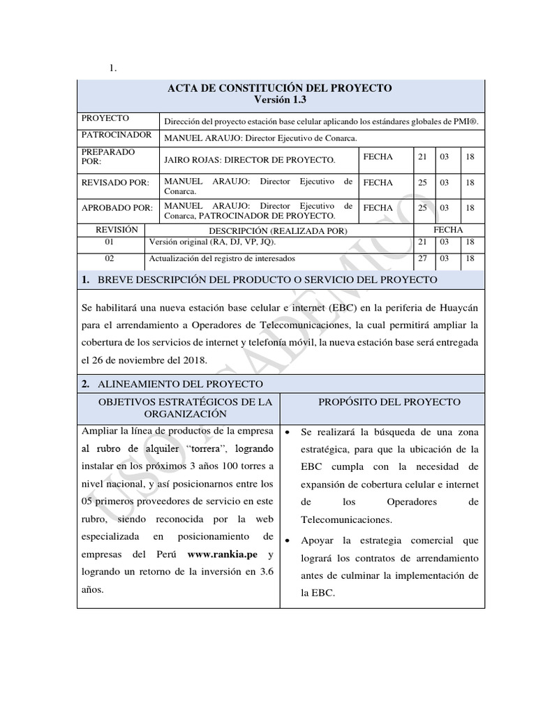 2022 - Ejemplo - ACTA DE CONSTITUCION DEL PROYECTO | PDF | Evaluación ...