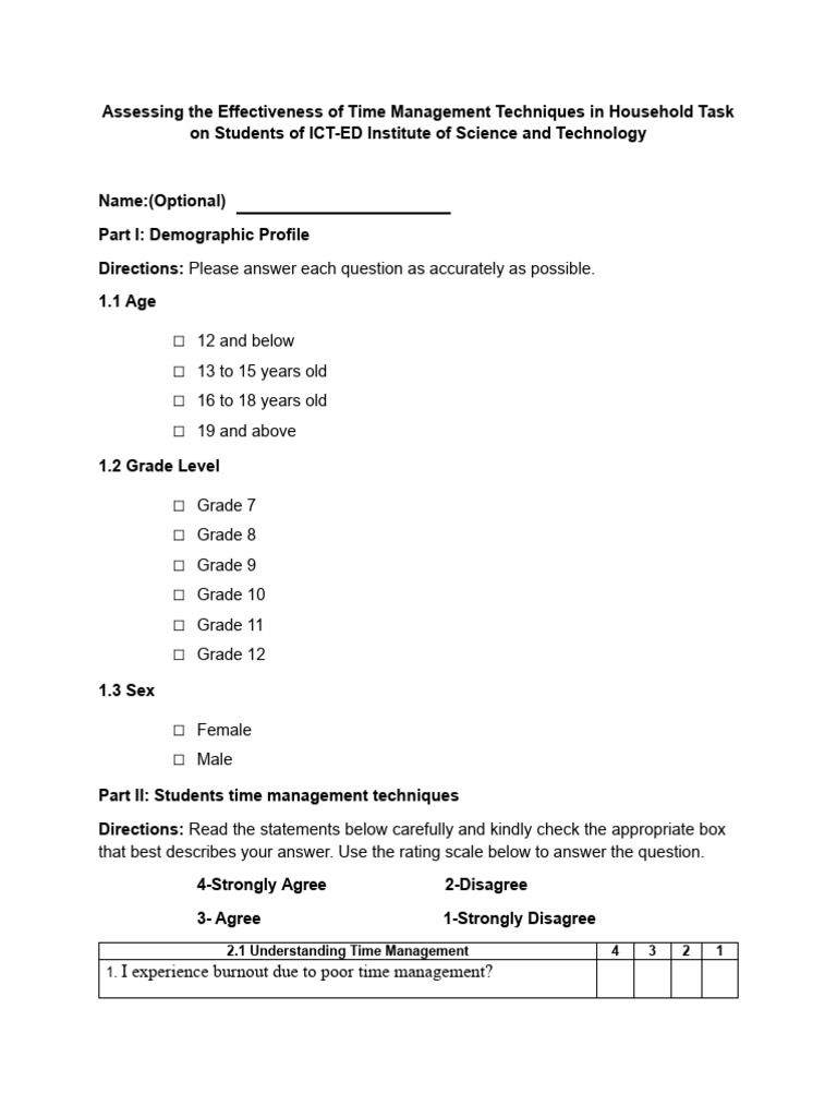 Questionnaire | PDF | Time Management | Professional Skills