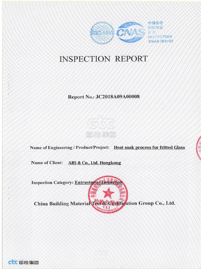 Abs Co Inspection Report Fritted Glass | PDF
