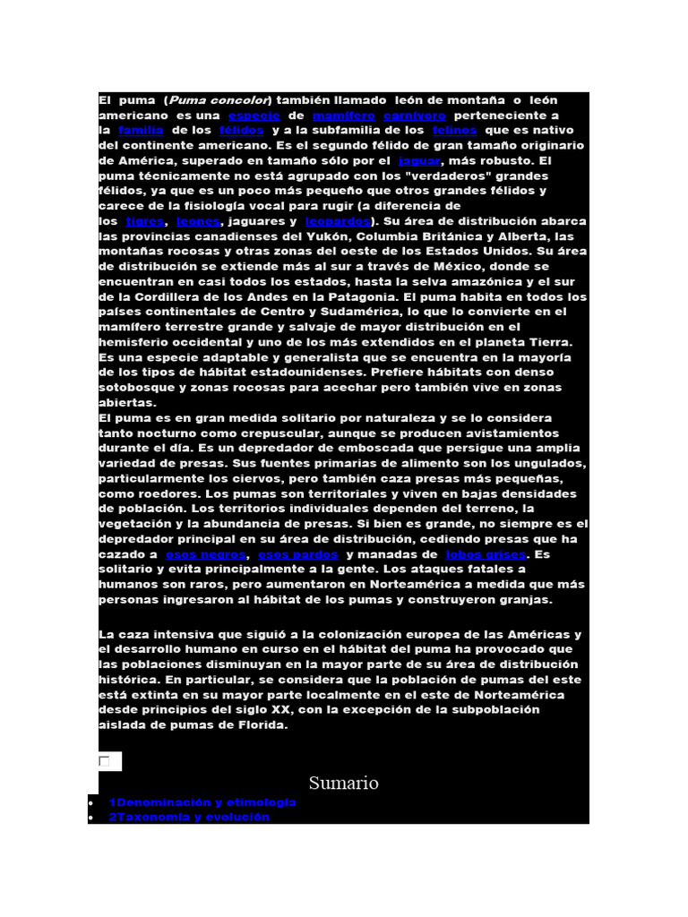 Puma Pdf Puma Felidae