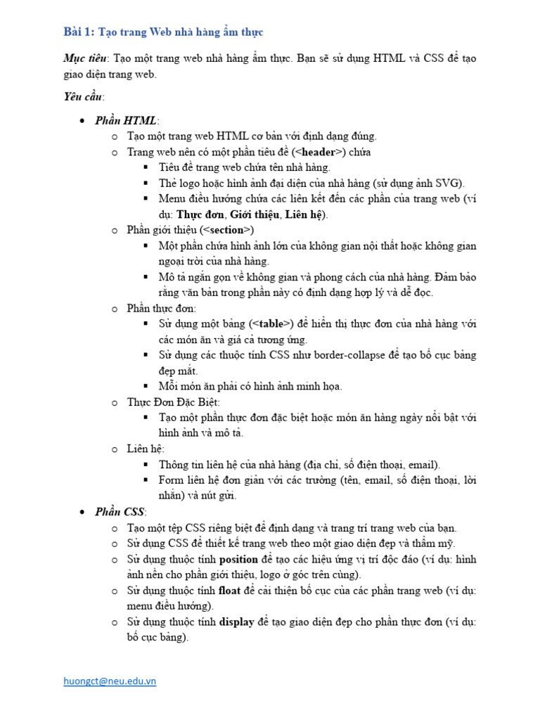 Mục tiêu: Tạo một trang web nhà hàng ẩm thực. Bạn sẽ sử dụng HTML và ...