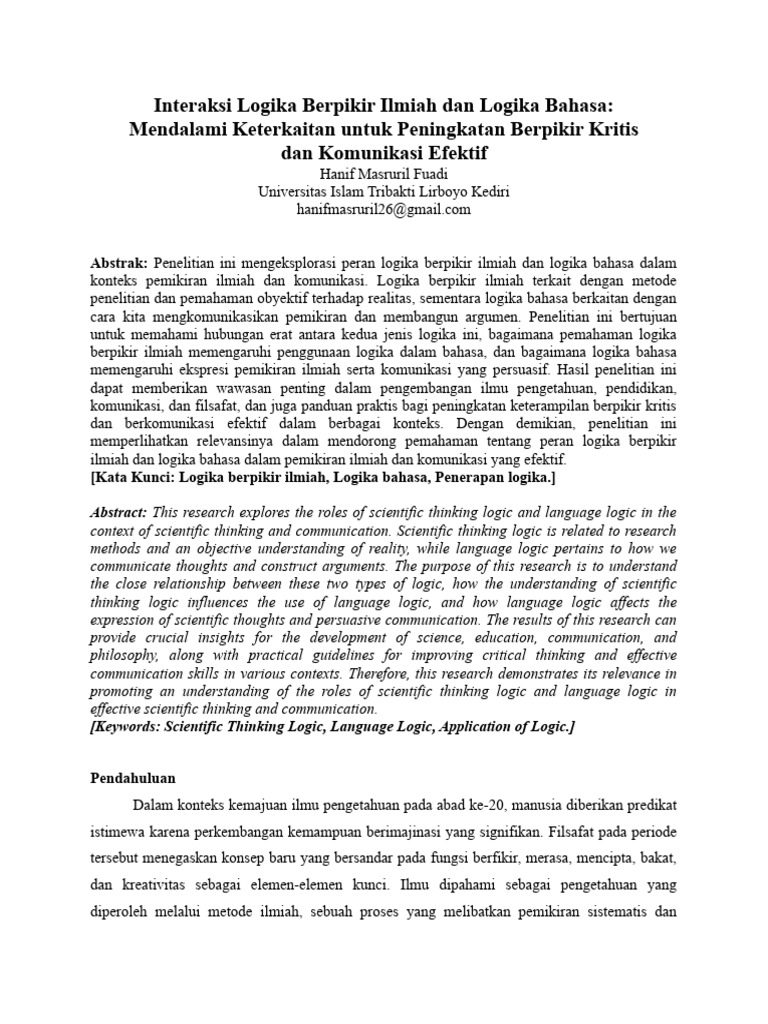 Integrasi Berpikir Ilmiah Dalam Interaksi Pdf