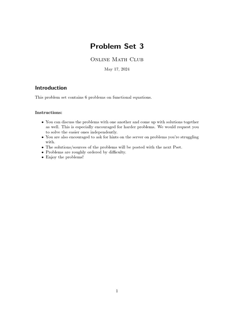 Functional Equations Problem Set | PDF | Arithmetic | Mathematical Concepts