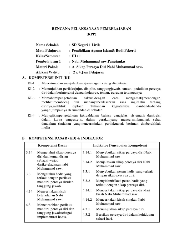 RPP Pendidikan Agama: Sikap Nabi Muhammad | PDF | Karier & Perkembangan