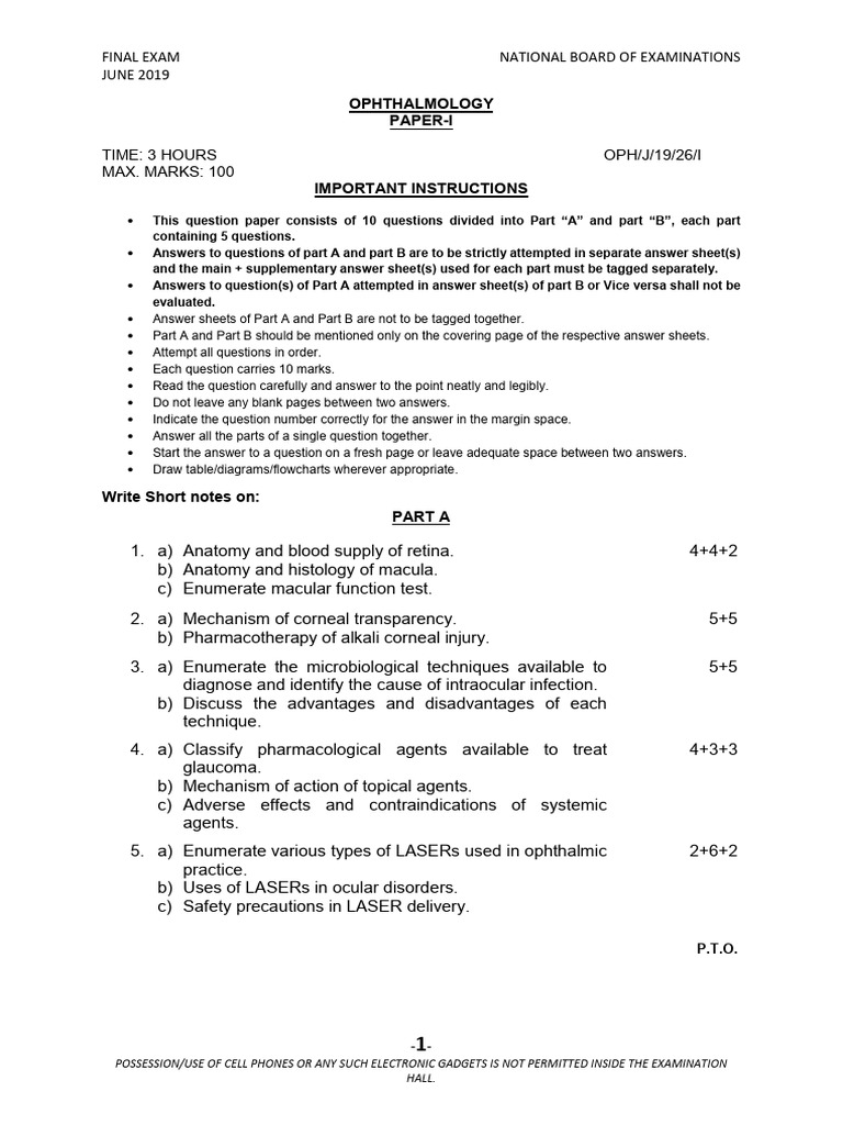 OPHTHALMOLOGY PAPER 1 | PDF | Ophthalmology | Vision