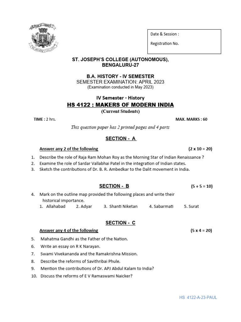 Modern India History Exam Paper | PDF | Indian Nationalism | Indian ...