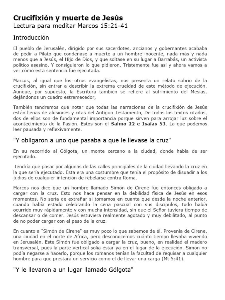 Crucifixión y muerte de Jesús: Resumen | PDF | Crucifixion de jesus | Jesús