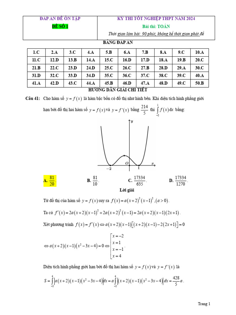 DAP AN DE SO 1 Cau 41 50 | PDF