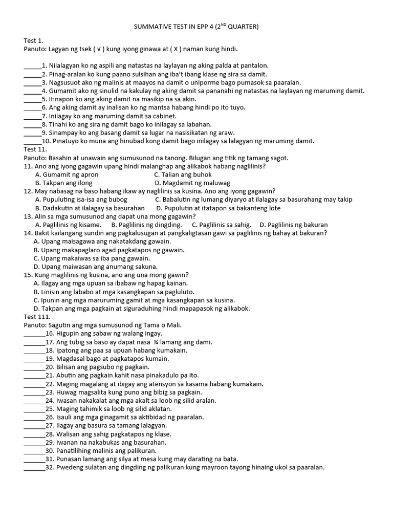 SUMMATIVE TEST IN EPP 4 q2 | PDF