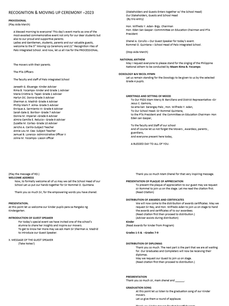 Moving Up and Recognition SCRIPT-2023 | PDF