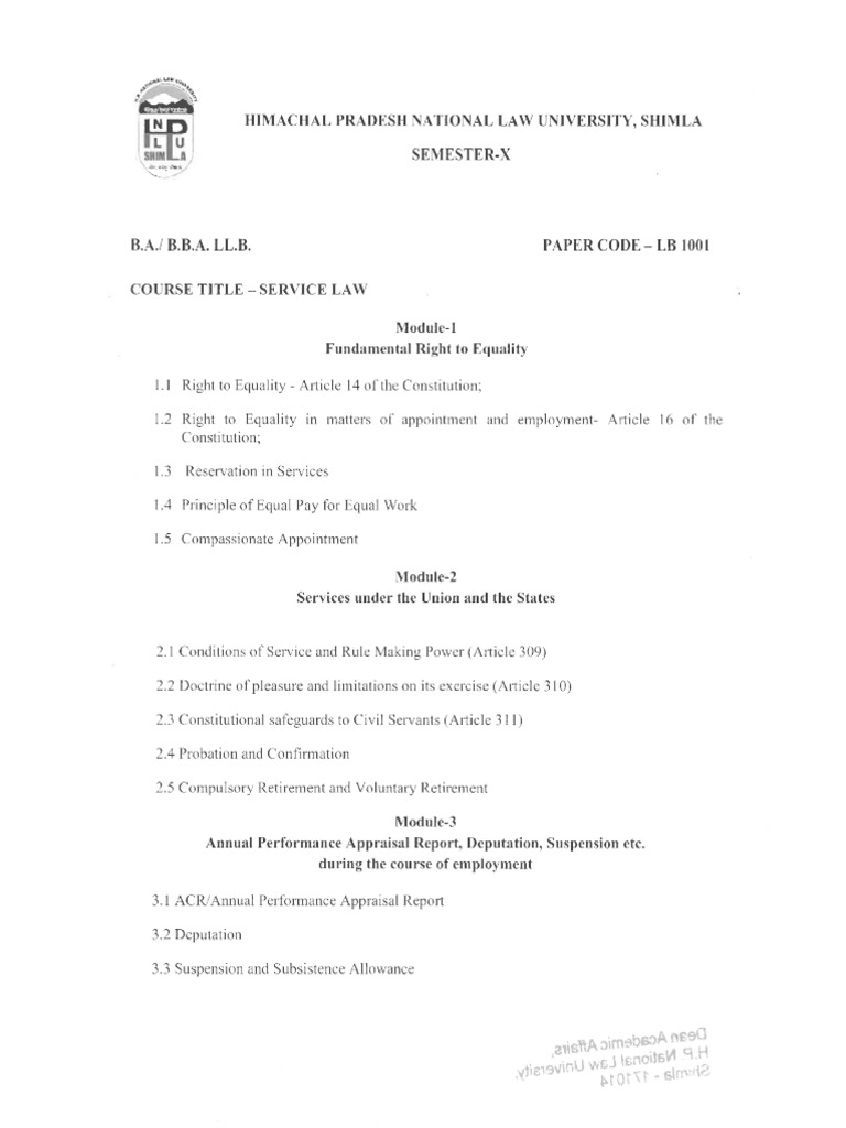 Service Law Syllabus | PDF