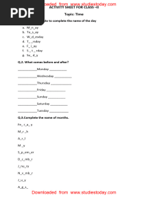 CBSE Class 2 EVS Practice Worksheets (29) - Time