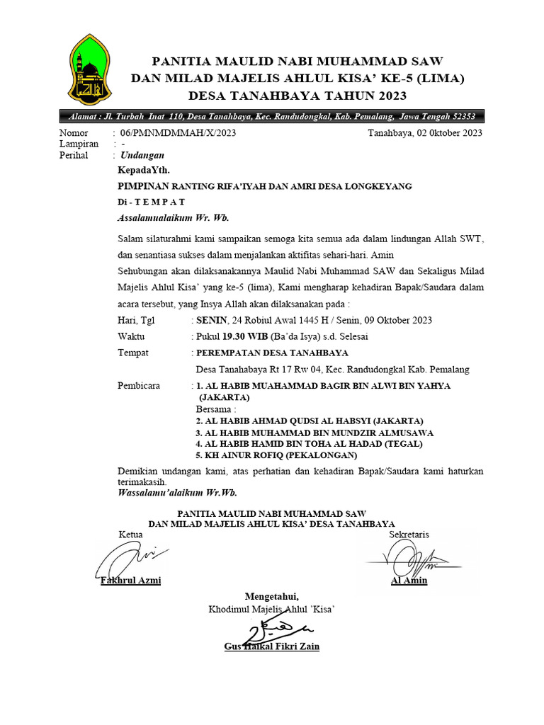 Surat Undangan Acara Inti Untuk Organisasi | PDF