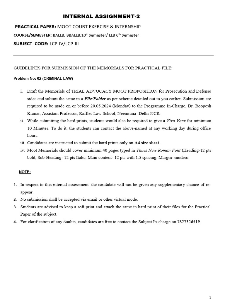 Moot Court Assignment Guidelines | PDF | Prosecutor | Pharmaceutical ...
