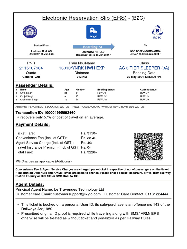 Ticket I X It Rs 493213683220368 | PDF | Identity Document