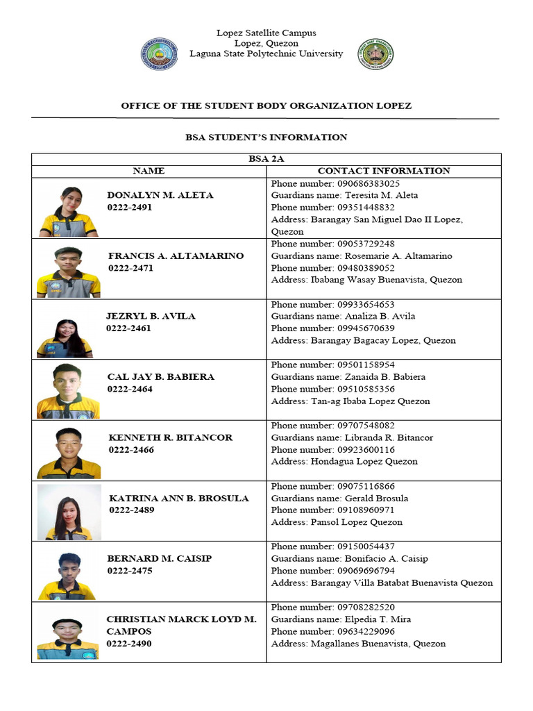 Students Information1 Bsa 2a | PDF
