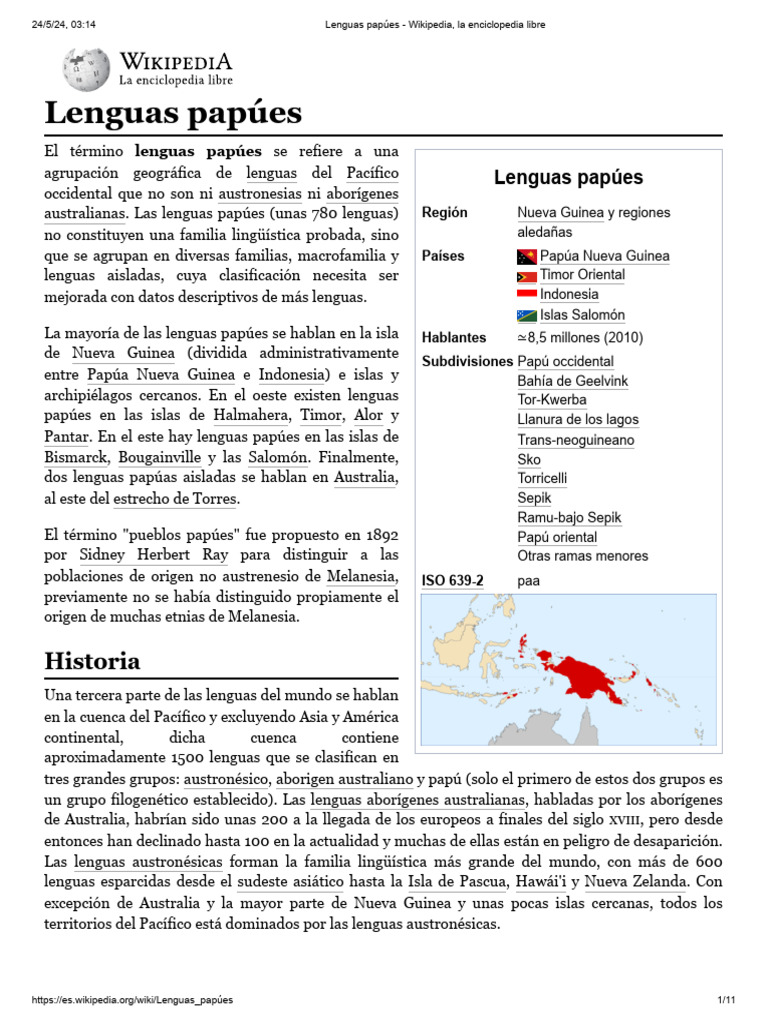 Lenguas Papúes Wikipedia, La Enciclopedia Libre PDF Lingüística