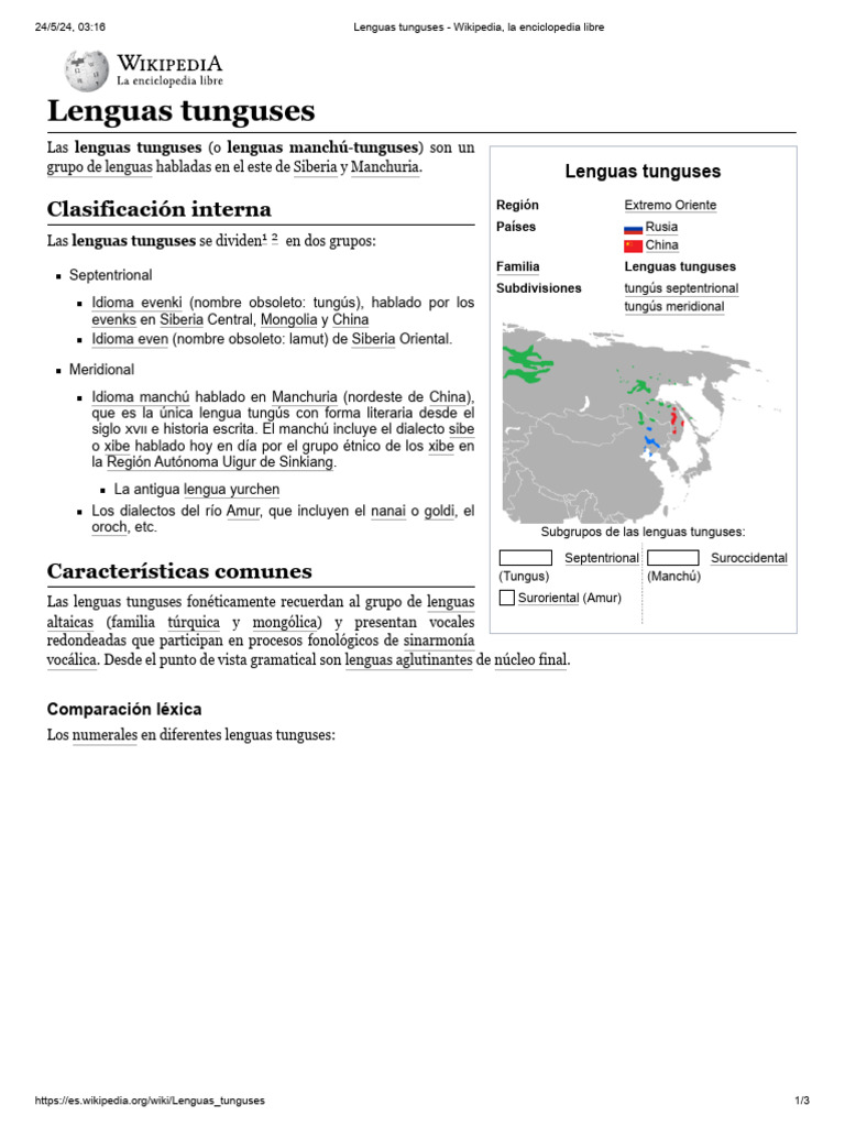Lenguas tunguses Wikipedia, la enciclopedia libre PDF Idiomas de