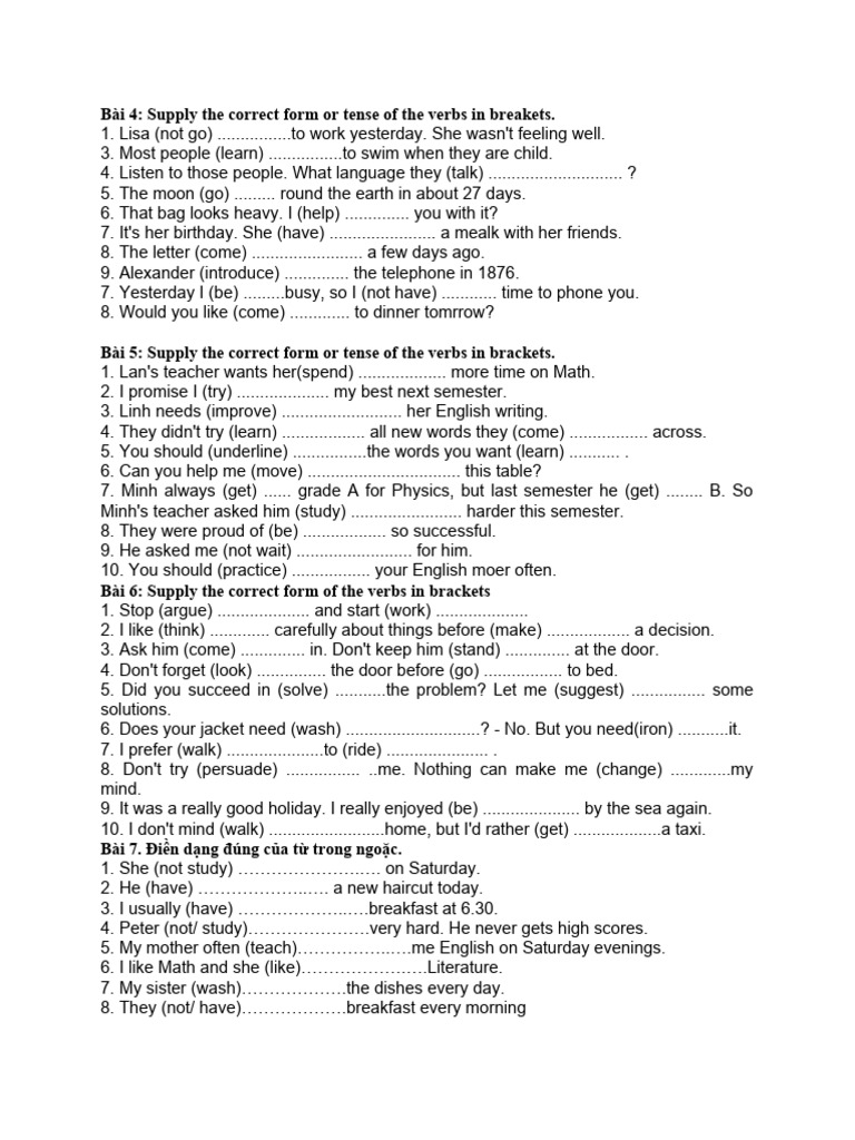 Verb Tense Exercises for Grade 8 | PDF