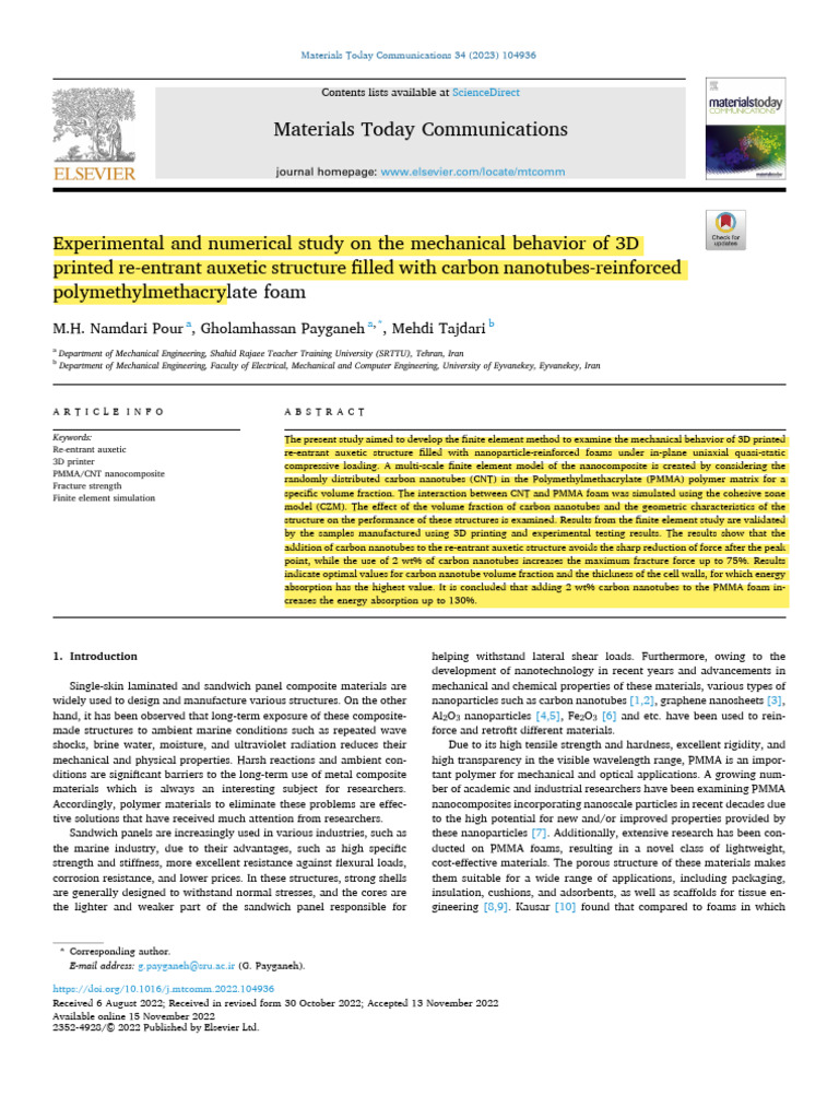 Experimental and Numerical Study On The Mechanical Behavior of 3D | PDF ...