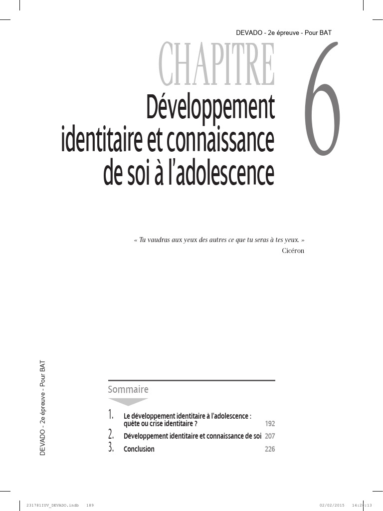 Développement identitaire à l'adolescence | PDF | Identité (Science ...