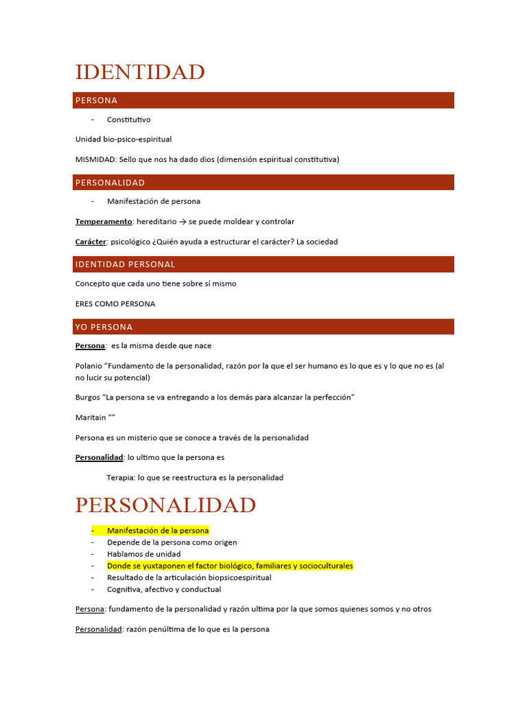 Definición y Estructura de la Identidad Personal | PDF | Conceptos ...