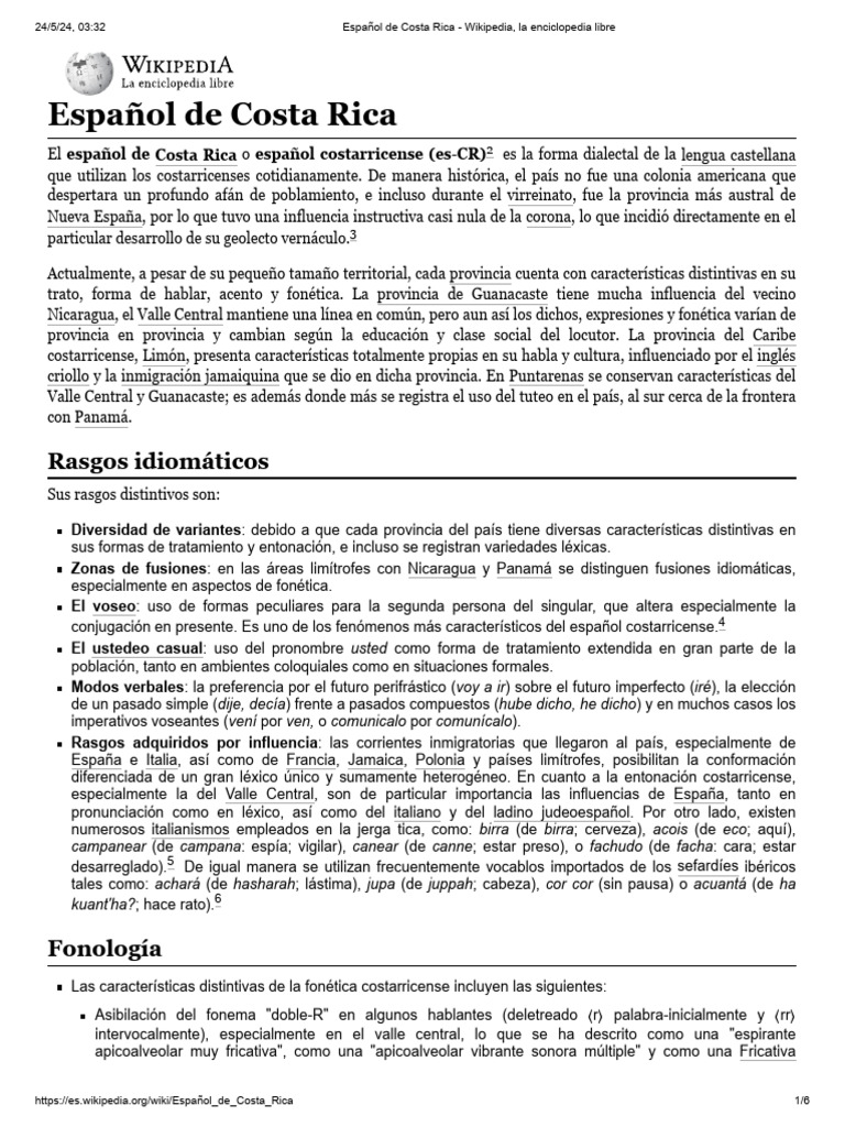 Dialectos y Rasgos del Español Costarricense | PDF | Lingüística