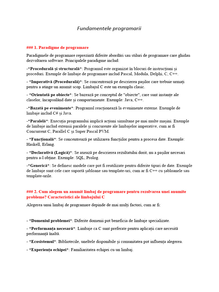 Fundamentele programarii-SUBIECTE EX | PDF